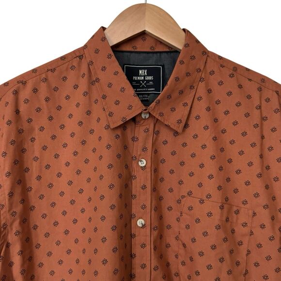 MBX Premium Goods Mens XXL Button Up Shirt Short Sleeve Geometric Brown Black - Picture 1 of 10